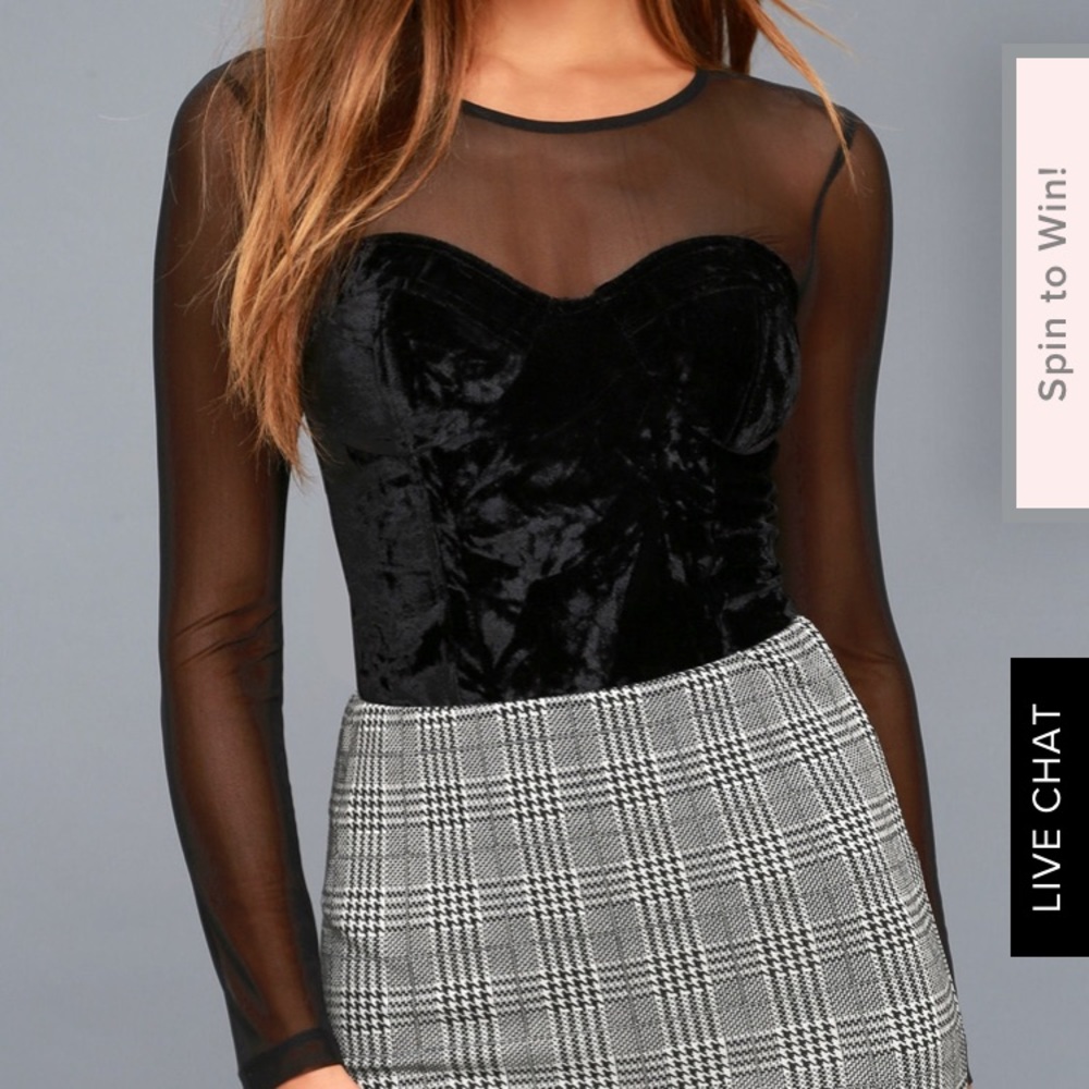 Lulu’s black velvet and mesh bodysuit NWT